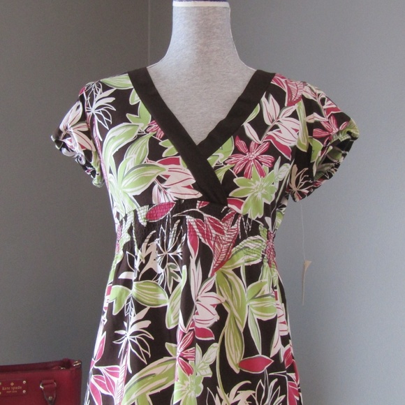 NEW Style & Co. Petite Brown Pink Floral Tunic MP - Picture 2 of 5